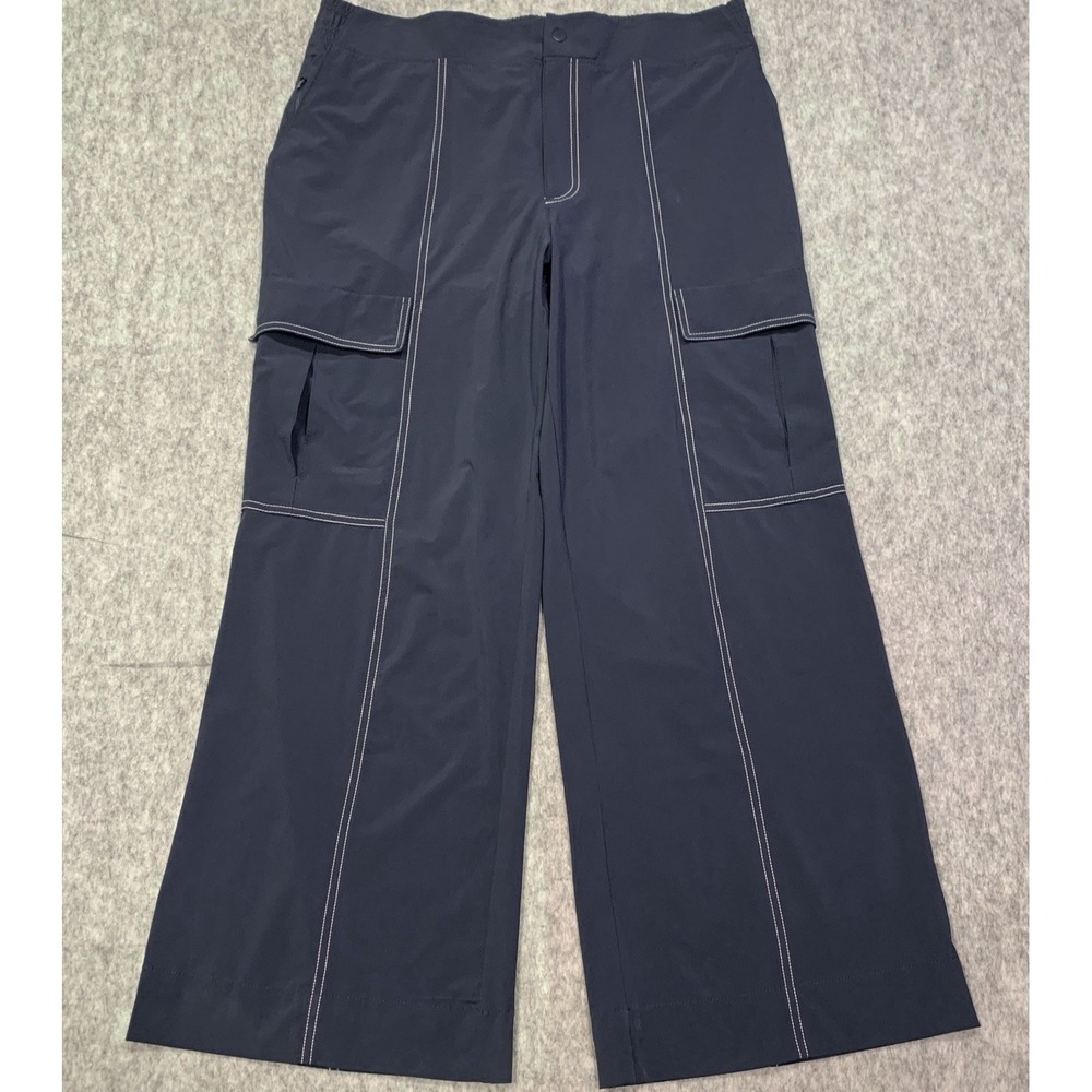 Athleta Chelsea Utility Wide Leg Pants Blue Size 14 High Rise Pockets 530627